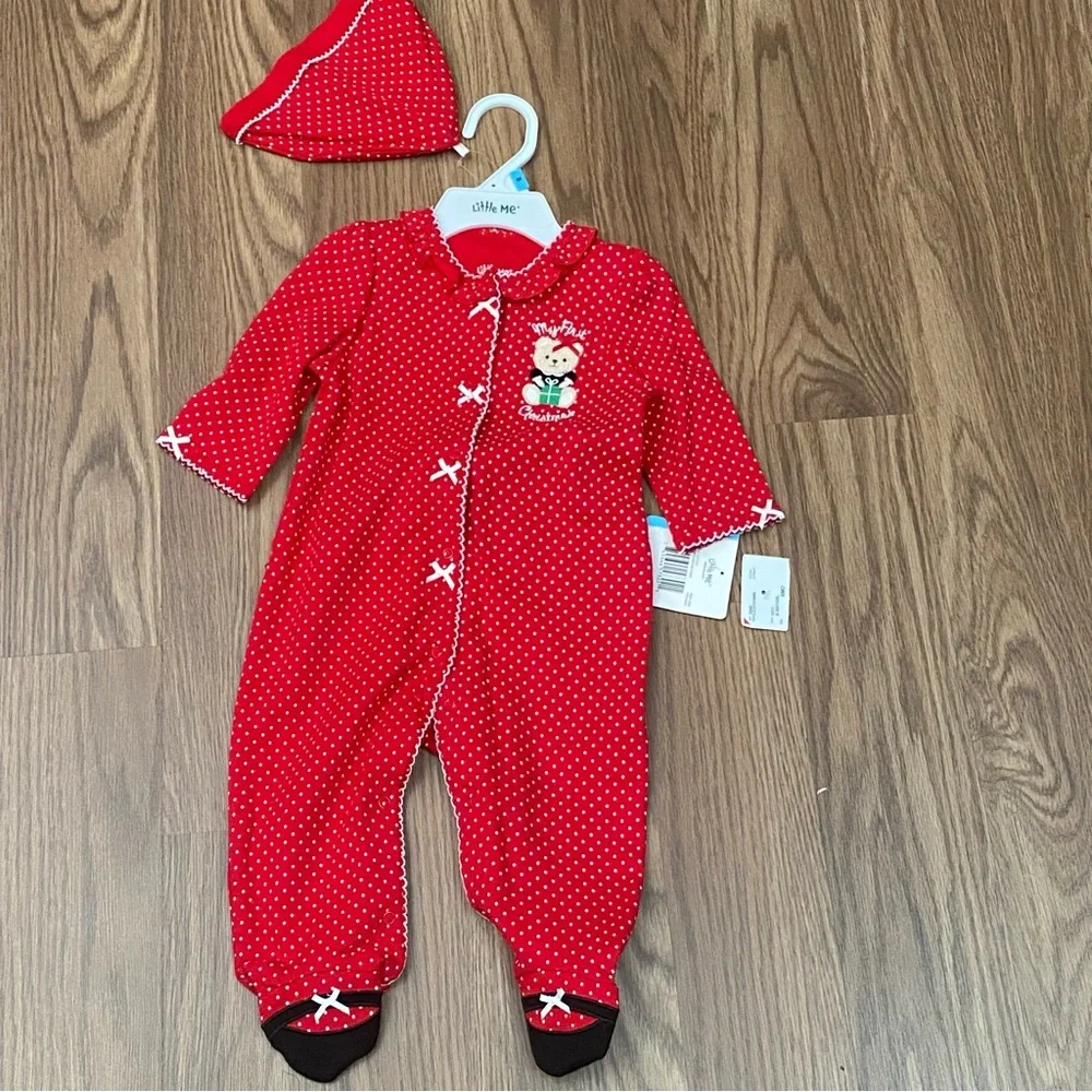 Little Me My First Christmas Baby Bodysuit and Hat Size 6 months NEW